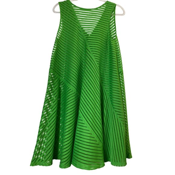 Anthropologie Tracy Reese Small Green A-Line Sleeveless Striped Mesh Dress Cute - Picture 3 of 4